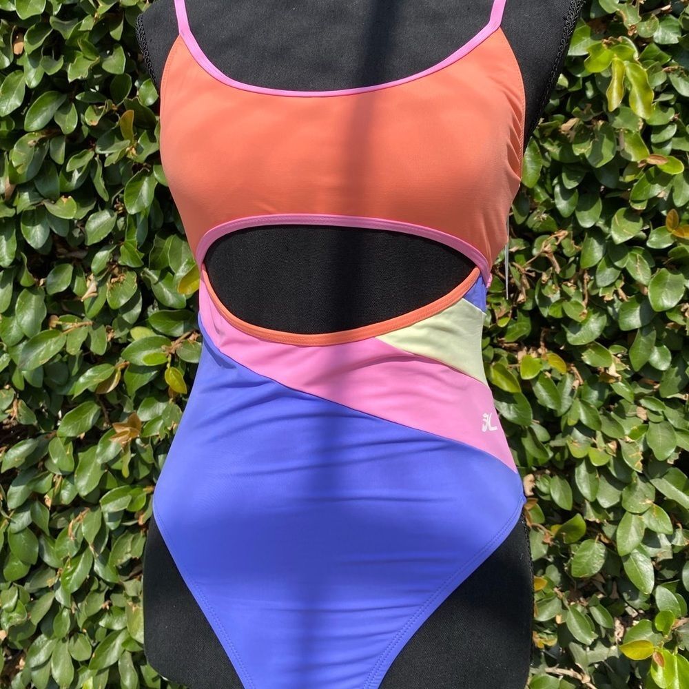 NEW Hobie Color Block One-Piece Swimsuit Keyhole Size Medium